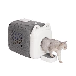 AutoComb Automatic Cat Self Groomer, 360° Surround Self Grooming For Cats, Self Cleaning brush with biomimetic cat tongue brush & smart feeder, White