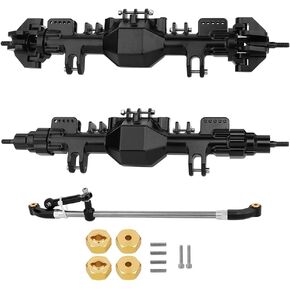 Aluminum Complete Front Rear Axle with Steering Linkage for RC Car 1/8 Losi LMT Monster Truck Metal Upgrade Parts (black)