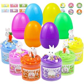 6 Pcs PreFilled Easter Eggs with Slime and Charms Toys Inside for Kids Girls Boys Easter Eggs 3.4" Hunt Easter Basket Stuffers Party Favors Gifts