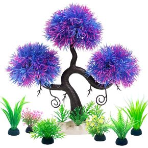Fish Tank Aquarium Decorations Artificial Plastic Plants Bonsai Tree & Grass Goldfish Betta Hides Accessories
