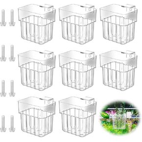 8 Pcs Clear Acrylic Aquarium Plant Holder with Hooks Top Aquarium Plant Fish Tank Plant Cup Pots Aquascape Decoration for Aquaponic Plant Cultivation Aquarium Water Feature Decoration