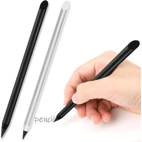 2 Pcs Infinity Pencil, Metal Pencil Everlasting Pencil Reusable No Sharpen Pencil, Forever Pencil for Home, School, Office Drawing and Writing（Black+Silver）