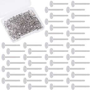 UNICRAFTALE 500Pcs 316 Surgical Stainless Steel Peg Stud Earrings Findings Tray 3mm Flat Round Ear Studs Metal Blank Earring Posts Set Pin 0.7mm for Earrings Jewelry Making