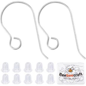 Beebeecraft 1 Box 20Pcs Pure Titanium Earring Fish Hooks Silver Earring Hooks for DIY Jewelry Making (21 Gauge)