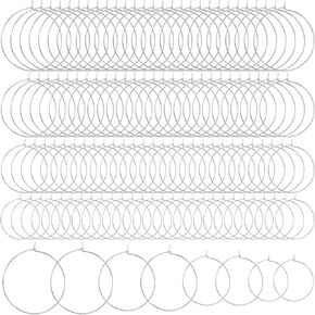 120pcs Hypoallergenic Earring Beading Hoops, 20mm 25mm 30mm 35mm Round Hoop Earrings Findings, Open Earring Wire Ring Accessories for Jewelry Making- Silver