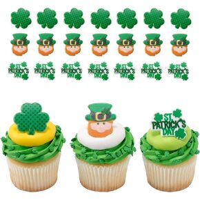 DecoPac St. Patrick's Day Rings, Cupcake Decorations, Cupcake Toppers Featuring Green Shamrock and Leprechauns, Food Safe Cake Topper – 24 Pack