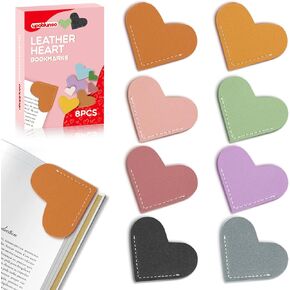 8 Pcs Leather Heart Bookmarks, UPABLUNSO Cute Heart Bookmark Corner Page Book Marks, Book Accessories for Women, Kids, Teachers, Reading Lovers, Cute Handmade Reading Gifts