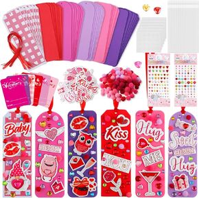 Pasimy 48 Set Bookmarks Crafts Kit DIY Foam Heart Crafts Book Mark with Stickers Bulk Bookmark Activity for Card Making Supplies Gift Exchange