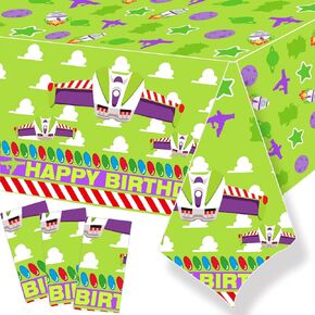 METIXOZE Buzz Cartoon Year Birthday Party Tablecloth Light Inspired Year Cartoon Story Party Table Cloths Buzz Birthday Party Decorations Supplies,3pcs