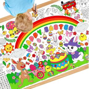 Easter Coloring Tablecloth Easter Crafts for Kids, Easter Tablecloth (72x35in) Jumbo Coloring Banner Poster for Kids with Bunny & Egg Theme, Easter Gifts Games Easter Activities Party Decorations