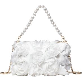 QWINEE Women's Faux Pearl Clutch Bag Flower Shape Small Crossbody Bag Evening Satchel Bag Tote Handbags Prom Bags Purple One-Size