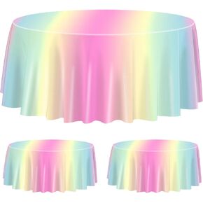 3 Pack Pastel Rainbow Tablecloths for Round Table, 84x84'' Pastel Plastic Round Table Cover for Girls Rainbow Birthday Party Decorations Princess Party Baby Shower Party Supplies