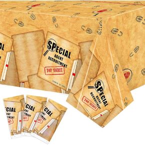 K1tpde Retro Spy Party Tablecloths - 3PCS Brown Vintage Secret Agent Theme Table Covers for Kids Birthday Party Escape Room Plastic Tablecloth Mystery Decor for Boy Spy Detective Supplies