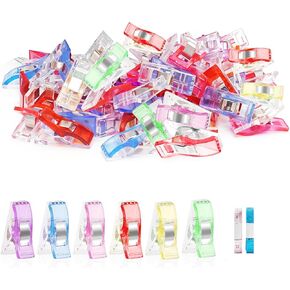 Premium Plastic Clips, Multipurpose Sewing Clips Premium Quilting Clips Assorted Colors Fabric Clips for Sewing Supplies Quilting, Sewing Quilting Supplies, 50 Pcs Clips, Add Two Rulers