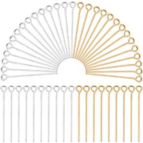 600Pcs 0.94in 24mm Eye Pins Long Silver Eye Pin Jewelry 21 Gauge Brass Metal Silver Golden Open Eyes Pin for Crafts Earrings Bracelets Necklaces DIY Supplies Findings Accessories Crafts