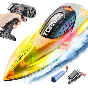 BEZGAR RC Boat | Pool Toys for Kids Ages 8-12, Remote Control Boat for Pool, Water Toys for Kids Ages 8-12, Radio Controlled Boats with Transparent Shell and Four-Color LED Light (Yellow)