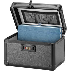 Lockable Storage Box - Medicine Box Organizer with Combination Code, Lock Boxes for Personal Items, Childproof Phone Lockbox for Home/Office/School Storage Lockers, 10.2x6.8x6.9 Inch, Black