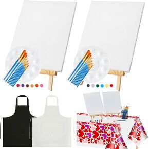 Yeaqee 13 Pcs Valentine's Day Sip and Paint Kit Couple Date Night Painting Kit Supplies Canvas Painting Art Painting Set Pre Drawn Blank Stretch Canvas Kit for DIY Painting Party Favor(Square,11x14)
