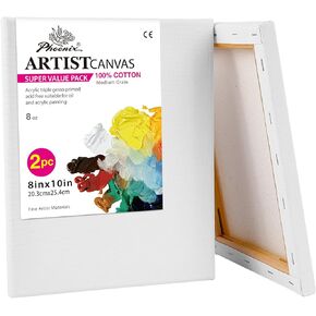 PHOENIX Stretched Canvas for Painting 8x10 Inch/2 Value Pack, 8 Oz Triple Primed 5/8 Inch Profile 100% Cotton White Blank Canvas, Square Framed Canvas for Oil Acrylic & Pouring Art
