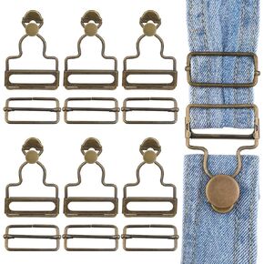 6 Sets Overalls Buckles, Metal Overall Replacement Clasp Clips with Adjustable Tri Glide Slide Buckle and Buttons, DIY Button No-Sew Accessories for Overall Bib Pants Trousers Jeans Jacket (1.25 inch)