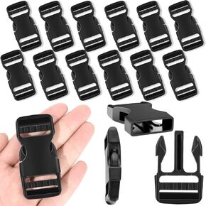 12 Pack 1 Inch Plastic Clips for Straps, No Sewing Quick Side Release Clips Snaps, Heavy Duty Dual Adjustable Plastic Buckles for Straps, 1 Inch Strap Clips Replacement for Nylon Webbing Straps