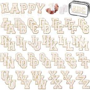 Chenille Letters Patches 78Pcs Self-Adhesive Letter Patches Sticker White Varsity Applique Fabric Embroidered Patches Stick on Backpacks, Hats, Bags, Clothing Alphabet Patches for DIY Repairing Craft