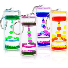 Liquid Motion Timer Key Chain - Sensory Bubbler Toy for Calming Fidget, Stress Relief - Water Bubble Desk Toy for Kids (1Box-4Pcs(Key Chain) Edition)