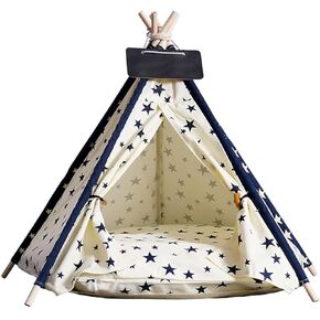 Solid Wood Cat Tent Indoor with Thick Mat,Portable Dog House Dog Teepee Tent,Cute Cat Teepee Cave, Cat Bed,Dog Bed Tent,Puppy Bed Tent,Bunny Tent,Pet Tent Teepee