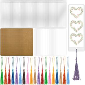 50 Set Blank Bookmarks Making Kit, 50 Pcs Paper Bookmark Blanks, 50 Pcs Colorful Bookmark Tassels, 50 Pcs Clear Bookmark Sleeves for DIY Bookmark Projects and Gift Tags