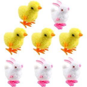 8 Pack Easter Wind Up Chick Bunny Toys, Plush Chicken Wind-Up Toys Fluffy Rabbit Clockwork Toys Novelty Hopping Toys for Kids Easter Egg Hunt Basket Fillers Party Favors Birthday Gifts (#A)