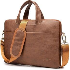 Kinmac 360° Protective Waterproof PU Leather Laptop Shoulder Messenger Sleeve Briefcase case Bag (13 inch-14 inch, Coffee PU)