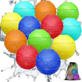 Reusable Water Balloons For Kids, No Magnetic, Quick Fill, Self Sealing, Summer Water Toys For Boys And Girls, Pool Toys for Kids, Outdoor Activities Water Games, Water Splash Ball For Fun (12Pack)