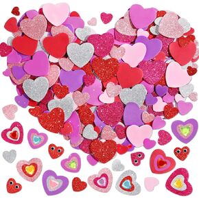 864 Pcs Valentines Stickers Foam Heart Stickers, Self Adhesive Glitter Heart Shaped Stickers with Gem Stickers and Googly Eyes for Valentine Craft Supplies