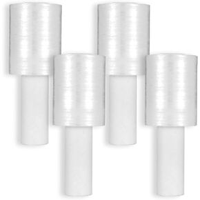 4 Pcs Stretch Wrap Film with Handle, Heavy Duty Stretch Film, Shrink Wrap Roll Plastic Stretch Wrap Film 4 Inch 492 Feet 80 Guage Thick Industrial Mini Clear Pallet Wrap Self Adhering for Moving Packa