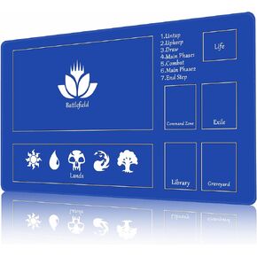 MTG Playmat Stitched with Magic Zone Non-Slip Rubber Backing Printing Commander Board Game Desk Mat Duel Mat TCG Playmat PTCG Playmat 24x14 inches and Free Storage Bags (Blue)