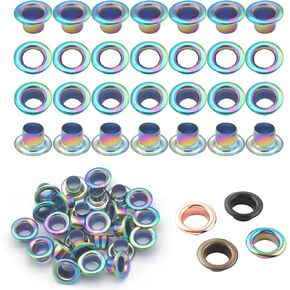 Metal Eyelets Hole Kit Metal Grommets Eyelets 200 Sets Grommet Tool Kit for Leather Clothes Belt (Rainbow 5mm)