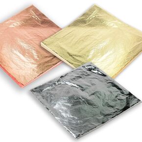Barnabas Blattgold Mixed Color Gold Leaf [300 Sheets, 6.3 Inch] - Loose Imitation Gold and Silver, and Genuine Copper Leaf Sheets (100 Each Color)
