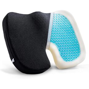Seat Cushion for Long Sitting, Cooling Gel Memory Foam Seat Cushion - Back, Sciatica, Coccyx, Tailbone Pain Relief - for Office Chairs, Car Seat, Wheelchair Sitting Cushion (Black)