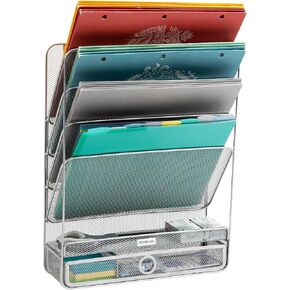 قارئ العقل 4 مستويات تخزين الملفات العمودي ، منظم سطح المكتب ، جبل الحائط ، المكتب ، شبكة معدنية ، 12.5 "L x 4" W x 16.5 "H ، Silver in Kuwait