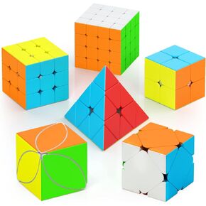 Vdealen Speed Cube Set, Magic Cube Pack of 2x2 3x3 4x4 Pyramid Skewb Ivy Stickerless Puzzle Cube Bundle, Christmas Birthday Party Toy Gifts for Kids Teens Adults (6 Pack)