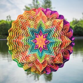 Multi Color Flower Mandala Wind Spinners 3D Stainless Steel Rainbow Reflective Ornamental Spiral Device Indoor Outdoor Patio Garden Decor-Style E