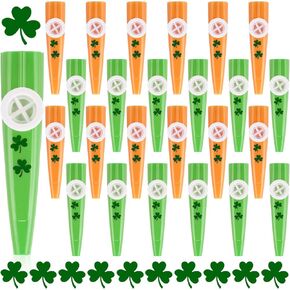 24 Pcs St. Patrick's Day Kazoos Bulk Orange and Green Kazoo with Shamrock Sticker Plastic Musical Instruments for St Patricks Day Accessories Favors in Kuwait