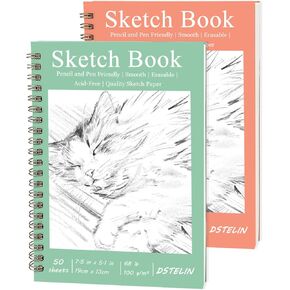DSTELIN 2 Pack Hardcover Sketchbooks, 7.5x5.1 Inch Spiral Sketch Book for Sketching, Drawing, Painting, 50 Sheets per Pack, Pink and Green