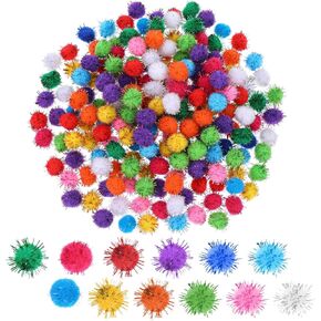 AOZUO 200pcs 0.6 Inch Pom Balls, Glitter Small Pom Poms Balls Multicolor Fuzzy Puff Balls Small Fluffy Pompoms Pompones for Arts Craft Making Decorations