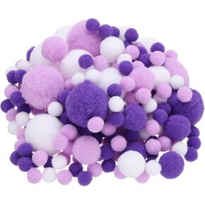 PATIKIL Assorted Size Pom Poms for Crafts, 130Pcs Fuzzy Pastel Pom Pom Balls for Art Supplies DIY Creative Craft Material Handicraft Decorations, Dark Purple, Purple, White