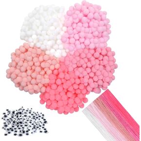 TOAOB 1000pcs Pipe Cleaners Crafts Supplies Set Includes 75pcs Pink Chenille Stems 800pcs Colorful Pom Poms 125pcs Assorted Size Wiggle Googly Eyes for Craft DIY Art Supplies