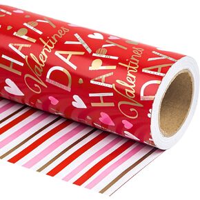 WRAPAHOLIC Reversible Valentine's Day Wrapping Paper - Mini Roll - 17 Inch X 33 Feet - Red and Pink Sweet Heart Design for Valentine's Day, Wedding, Anniversy, Birthday