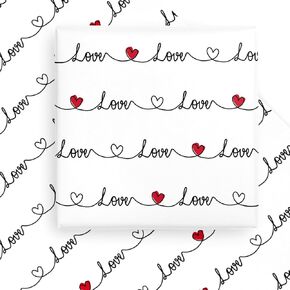 WRAPAHOLIC Valentine's Day Wrapping Paper Sheet - 6 Sheets Love Heart Design Folded Flat for Valentine's Day, Wedding, Anniversary, Birthday, Baby Shower - 19.7 Inch x 27.5 Inch Per Sheet