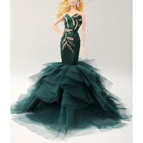 Handmade Classic Jade Green Embroidery Mermaid Dress Wedding Gowns Fit for 12" Fashion Doll & Doll's not Included