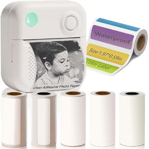 Label Maker Machine with 6 Waterproof Tapes, Thermal Label Maker, Portable Mini Bluetooth Label Printer with Clear Tape for Home, Kitchen, School, Office Organization